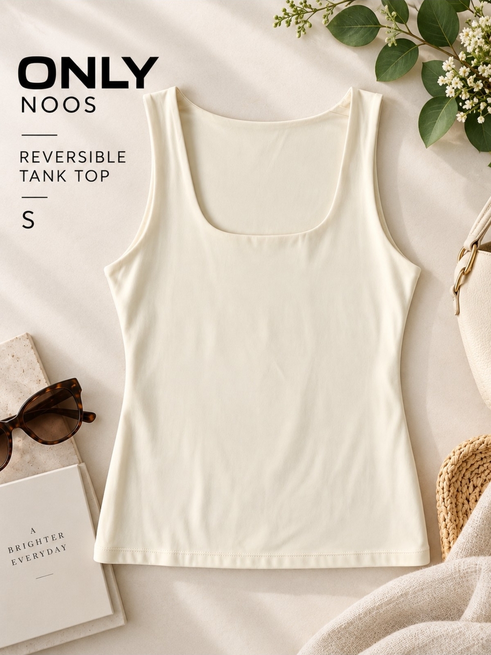 NWT ONLY Minimalist Reversible  Cream Sleeveless Fitted Tank Top, Size M